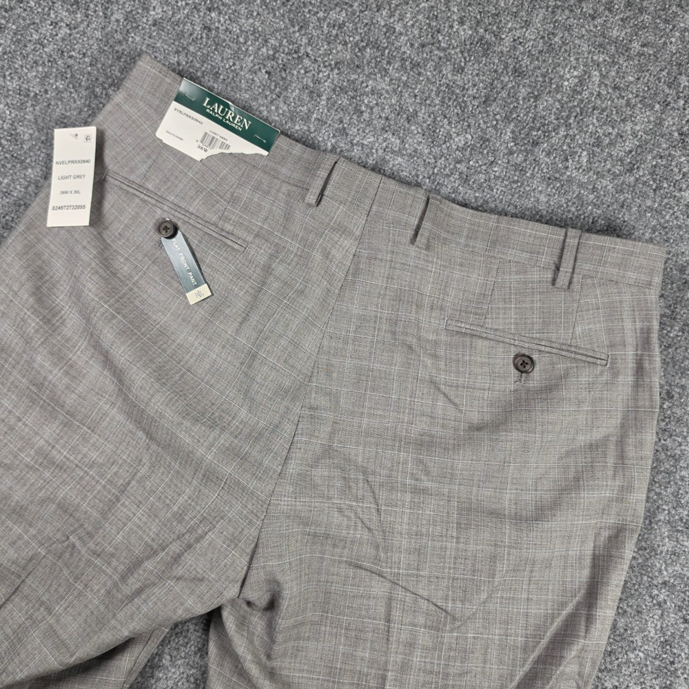 Lauren Ralph Lauren Dress Pants Mens 36x30 Grey Glen Plaid 100% Wool NWT